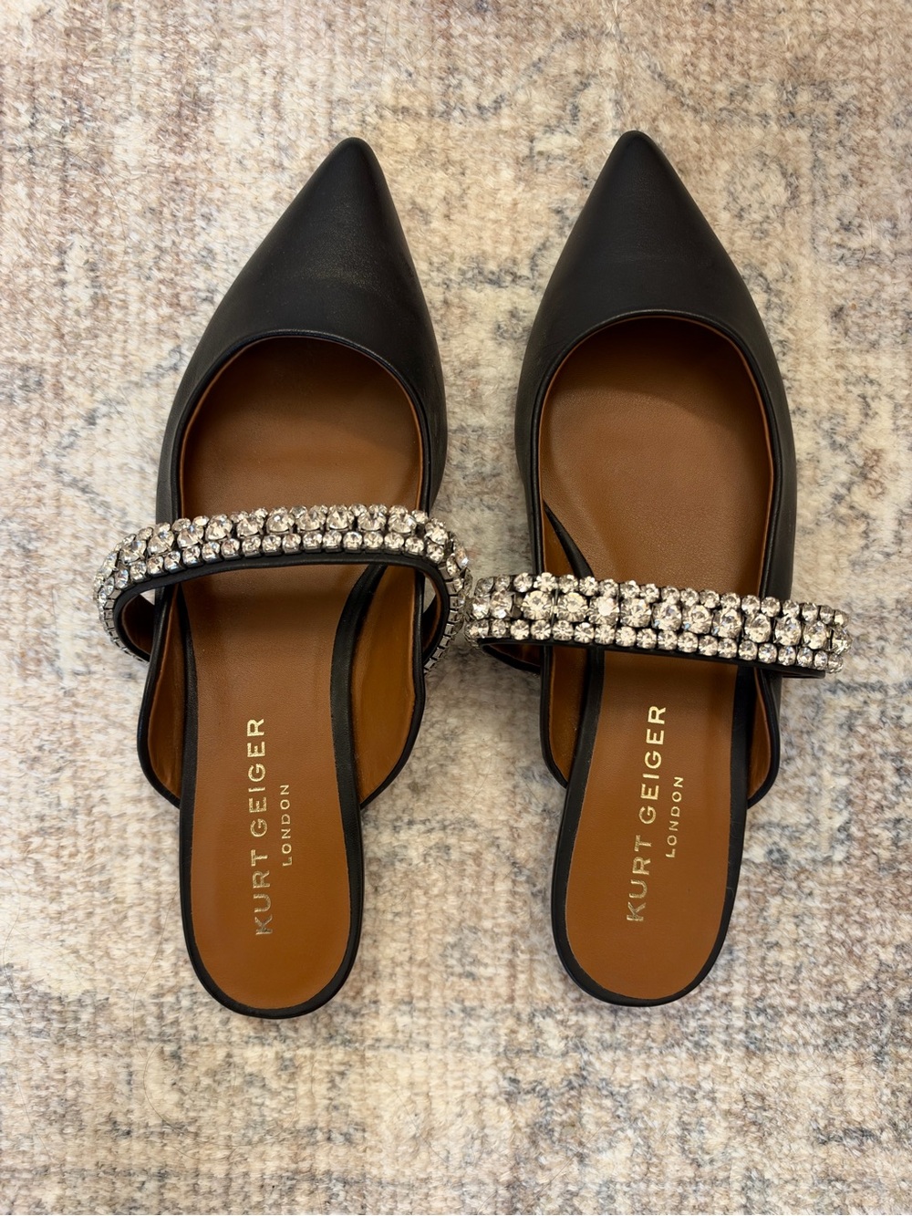 Kurt Geiger ✨ London Princely Black Embellished Pointed-Toe Mules